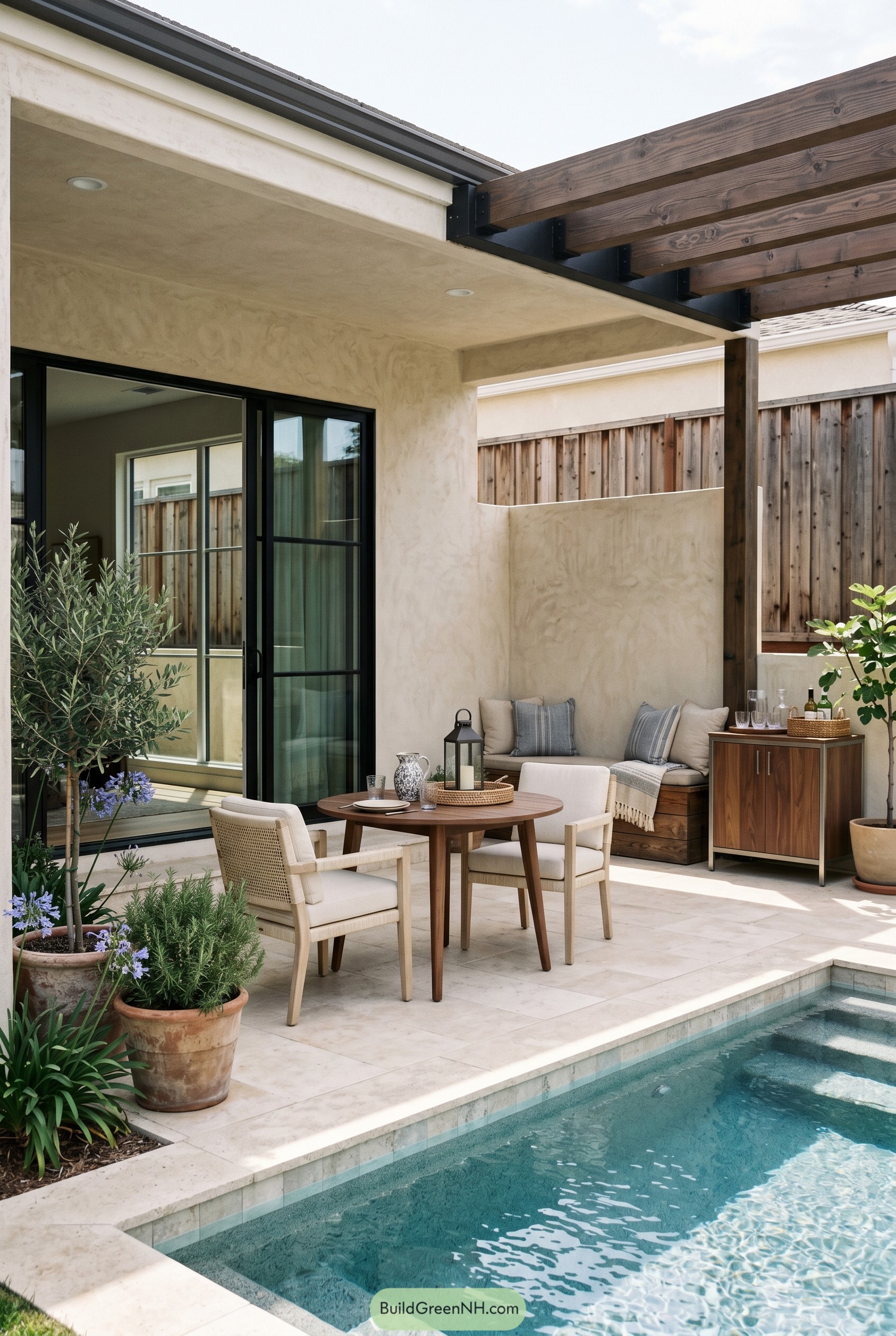 Poolside patio with pergola seating
