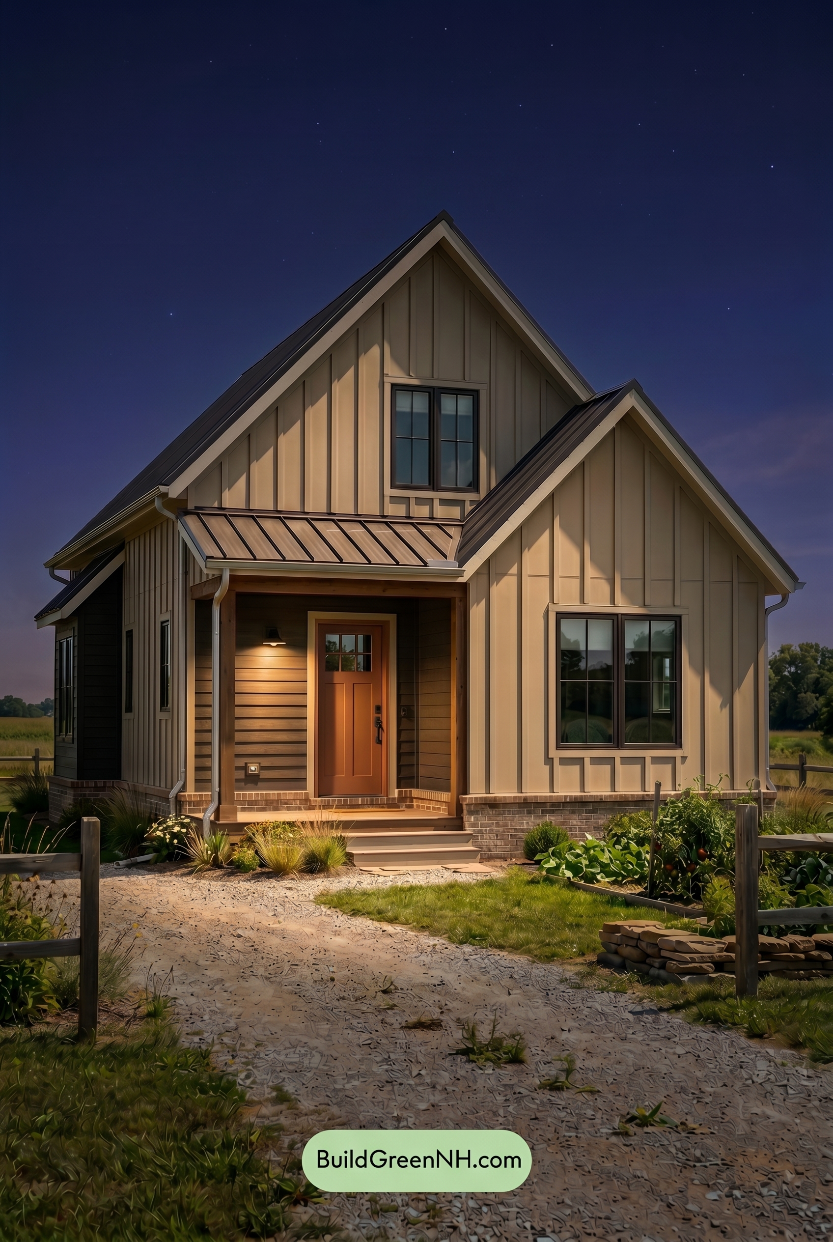 Neutral Small House Color Scheme: Earth Calm Gable - Nighttime