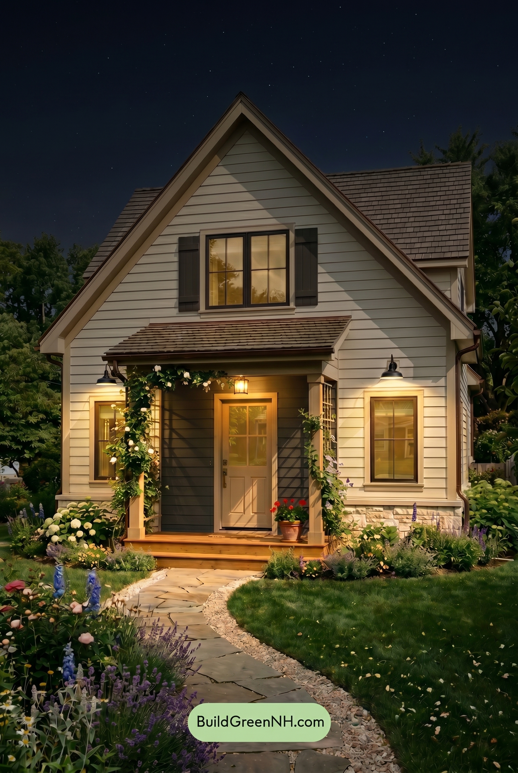 Neutral Small House Color Scheme: Linen Graphite Glow - Nighttime