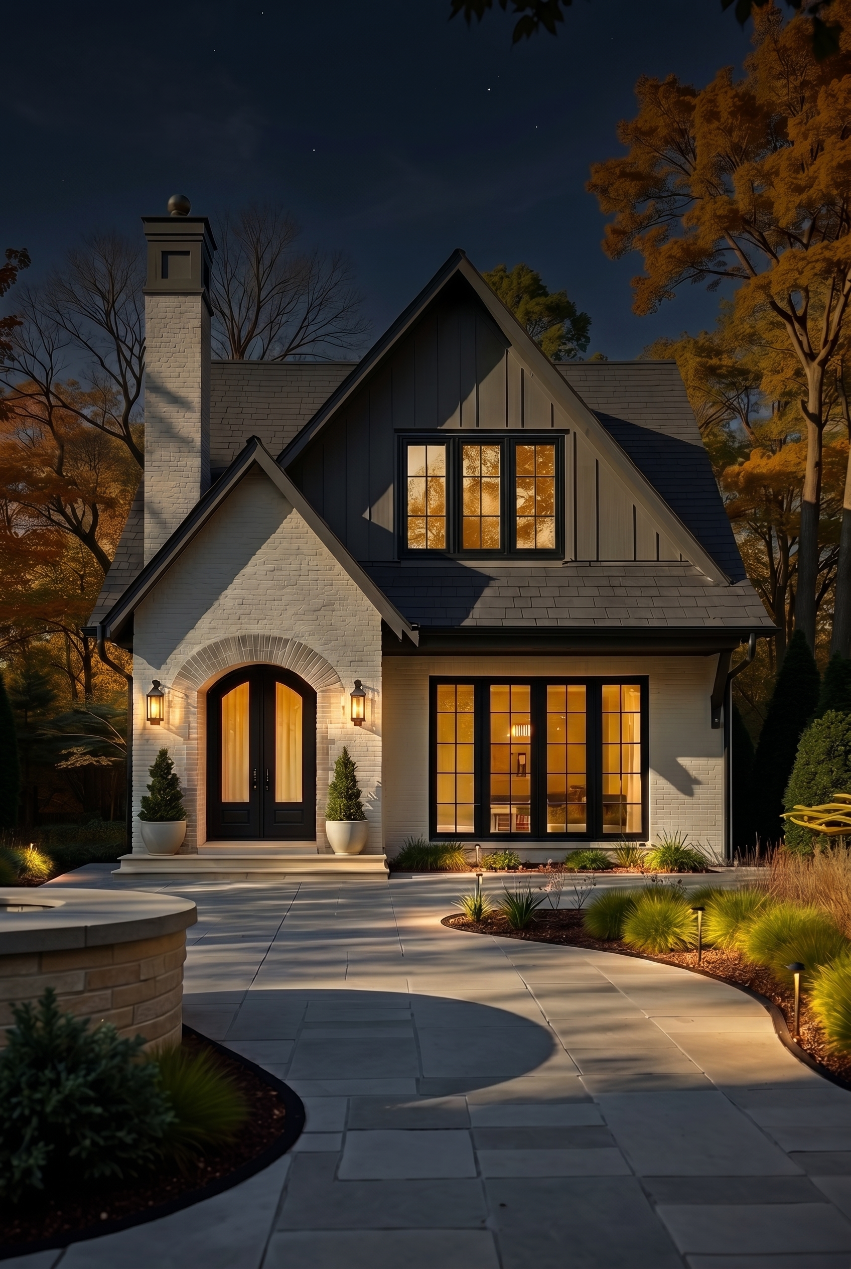 Neutral Small House Color Scheme: Neutral Gable Glory - Nighttime