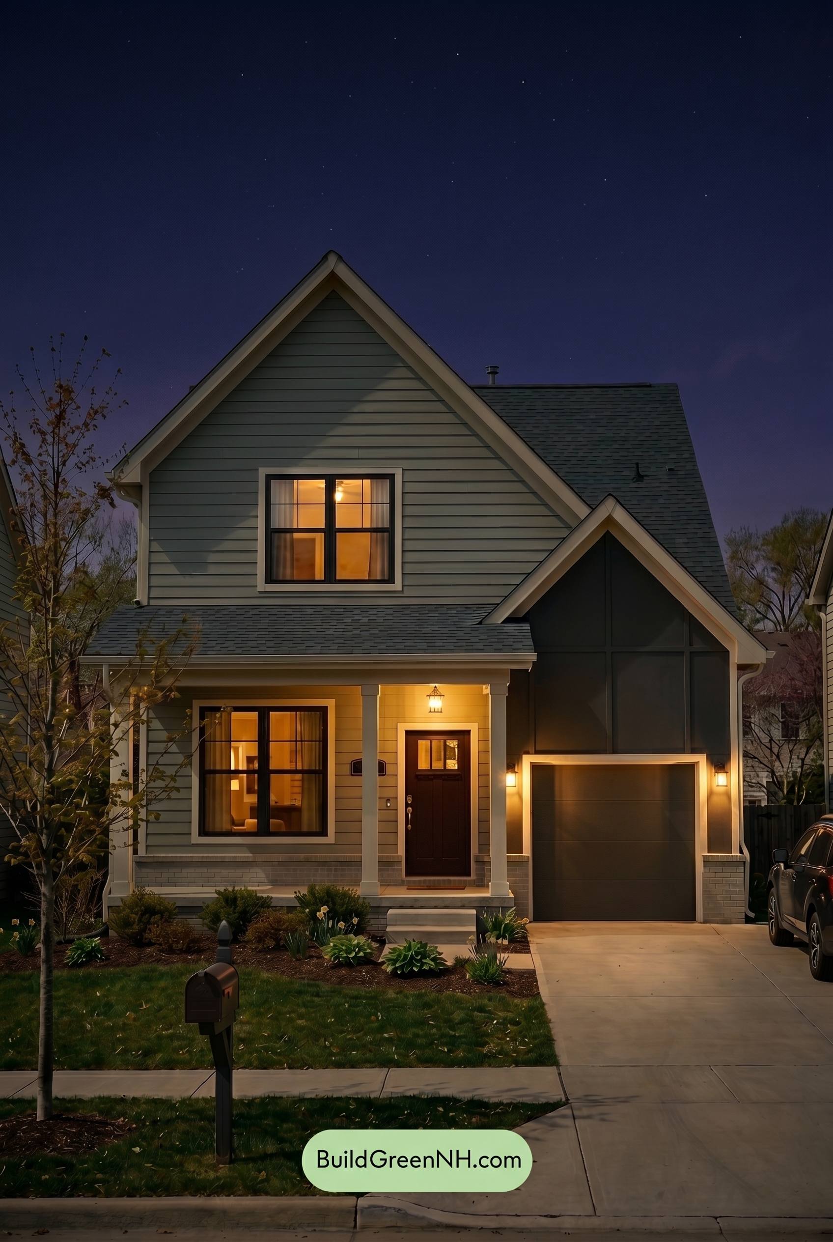 Neutral Small House Color Scheme: Oyster Iron Haven - Nighttime