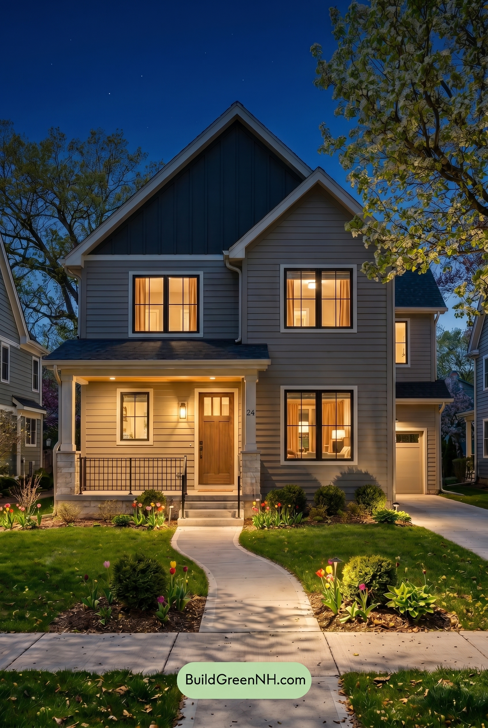 Neutral Small House Color Scheme: Soft Neutral Contrast - Nighttime