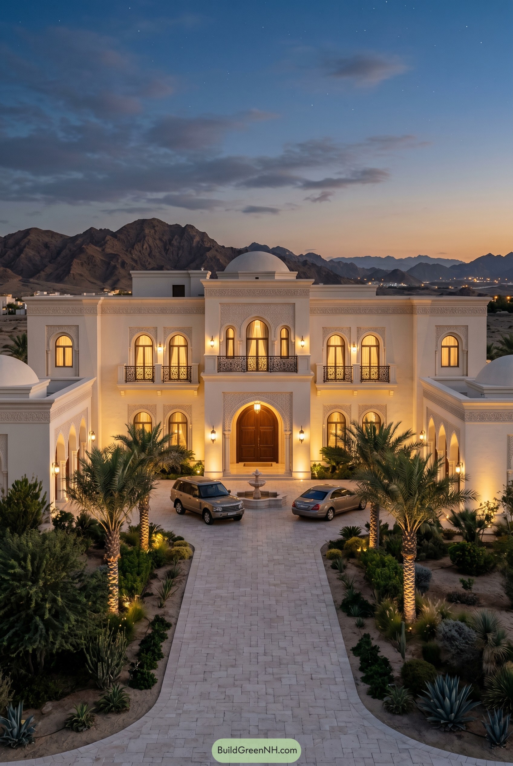 Grand white desert villa with arches and dome