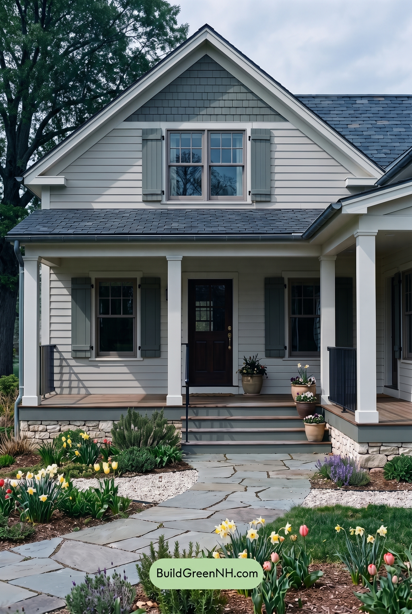 Off White Farmhouse Exterior Color Scheme: Almond Slate Porch - Shade