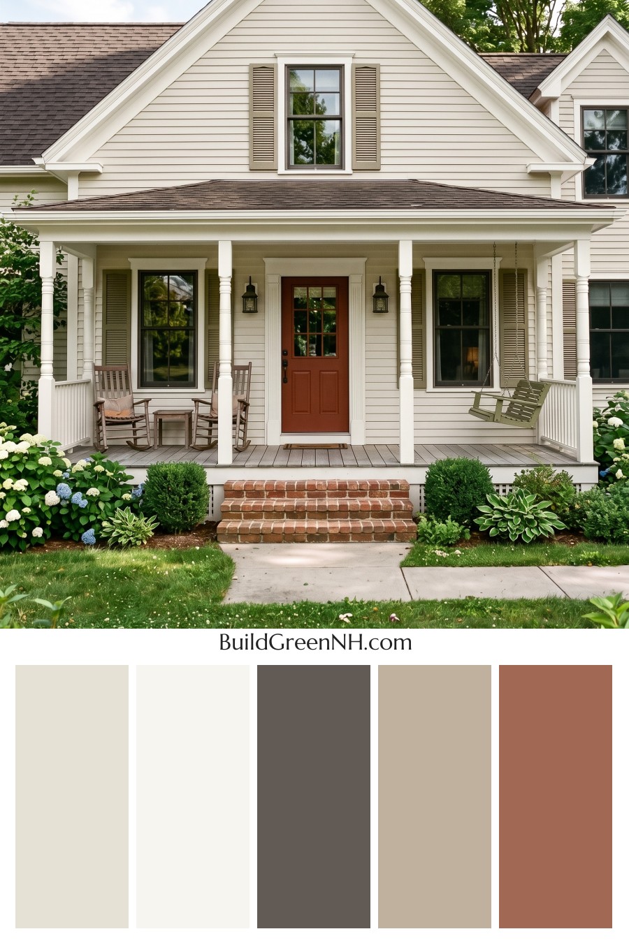 Off White Farmhouse Exterior Color Scheme: Bone Olive Hearth