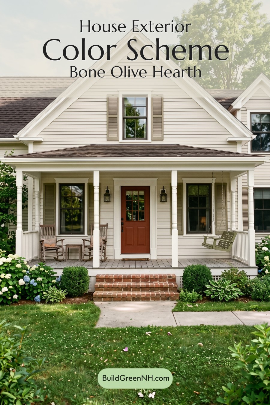 Off White Farmhouse Exterior Color Scheme: Bone Olive Hearth