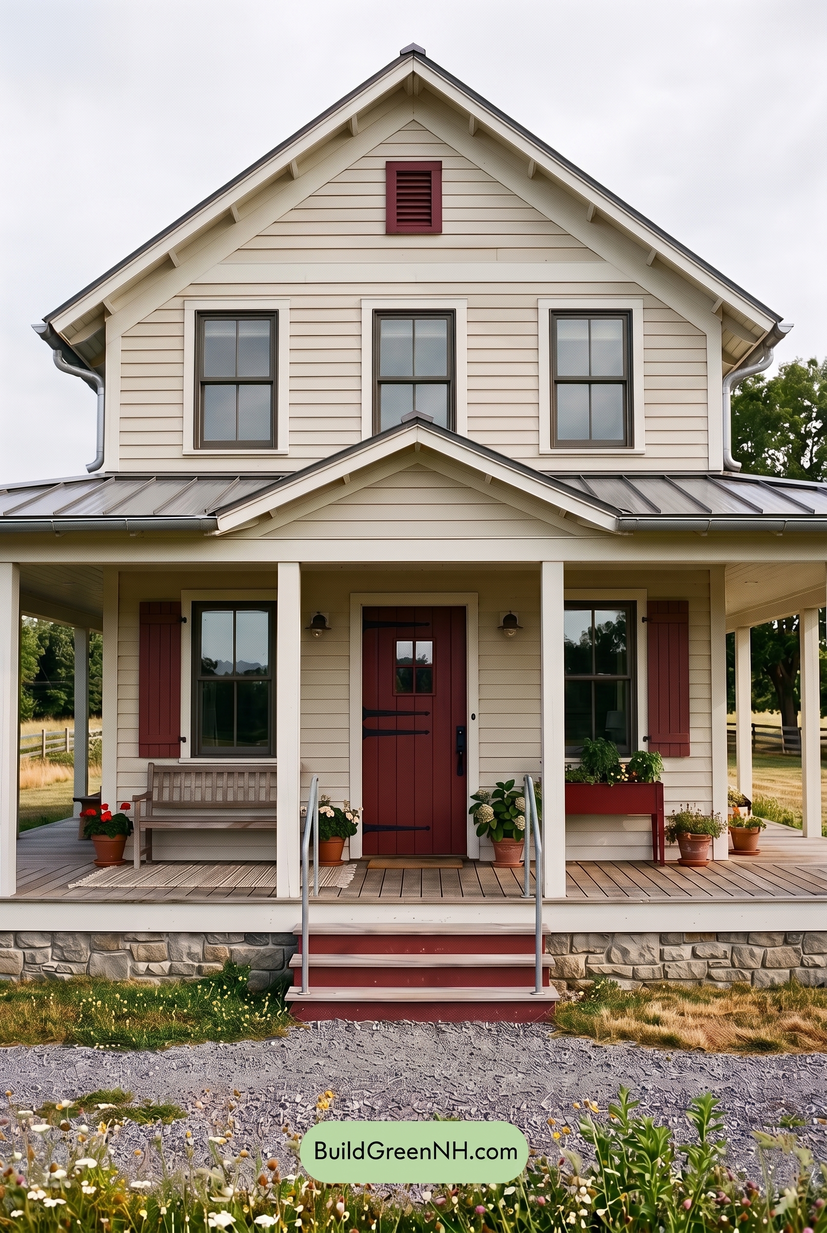 Off White Farmhouse Exterior Color Scheme: Bone White Claret - Overcast