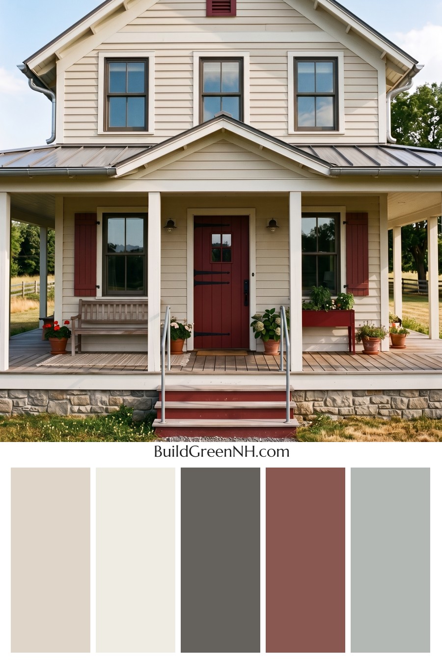Off White Farmhouse Exterior Color Scheme: Bone White Claret