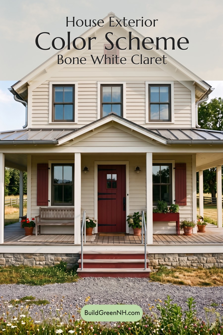 Off White Farmhouse Exterior Color Scheme: Bone White Claret