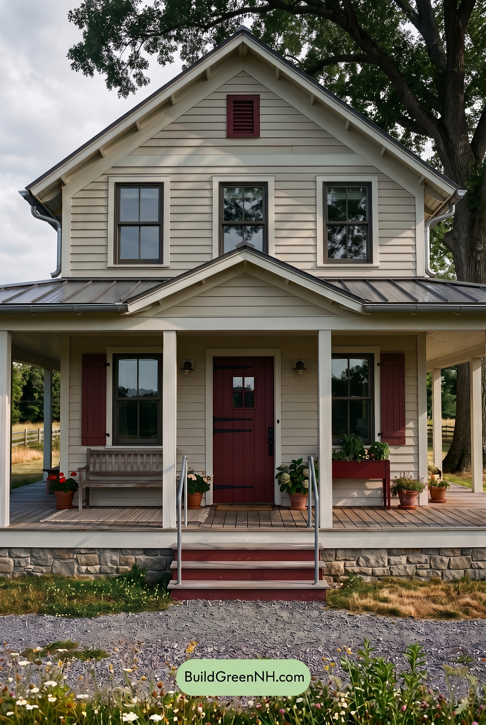 Off White Farmhouse Exterior Color Scheme: Bone White Claret - Shade