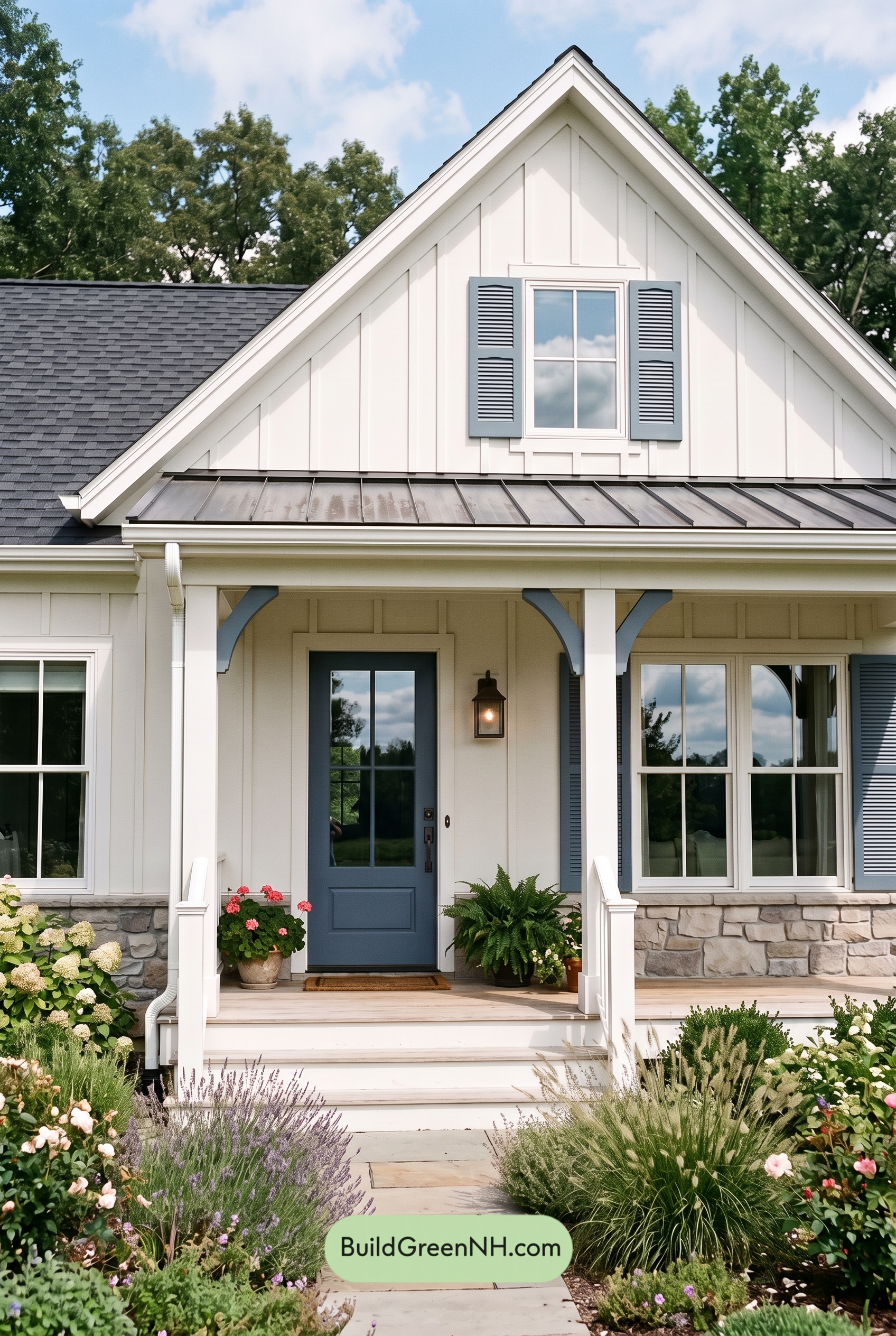 Off White Farmhouse Exterior Color Scheme: Chalk Blue Haven