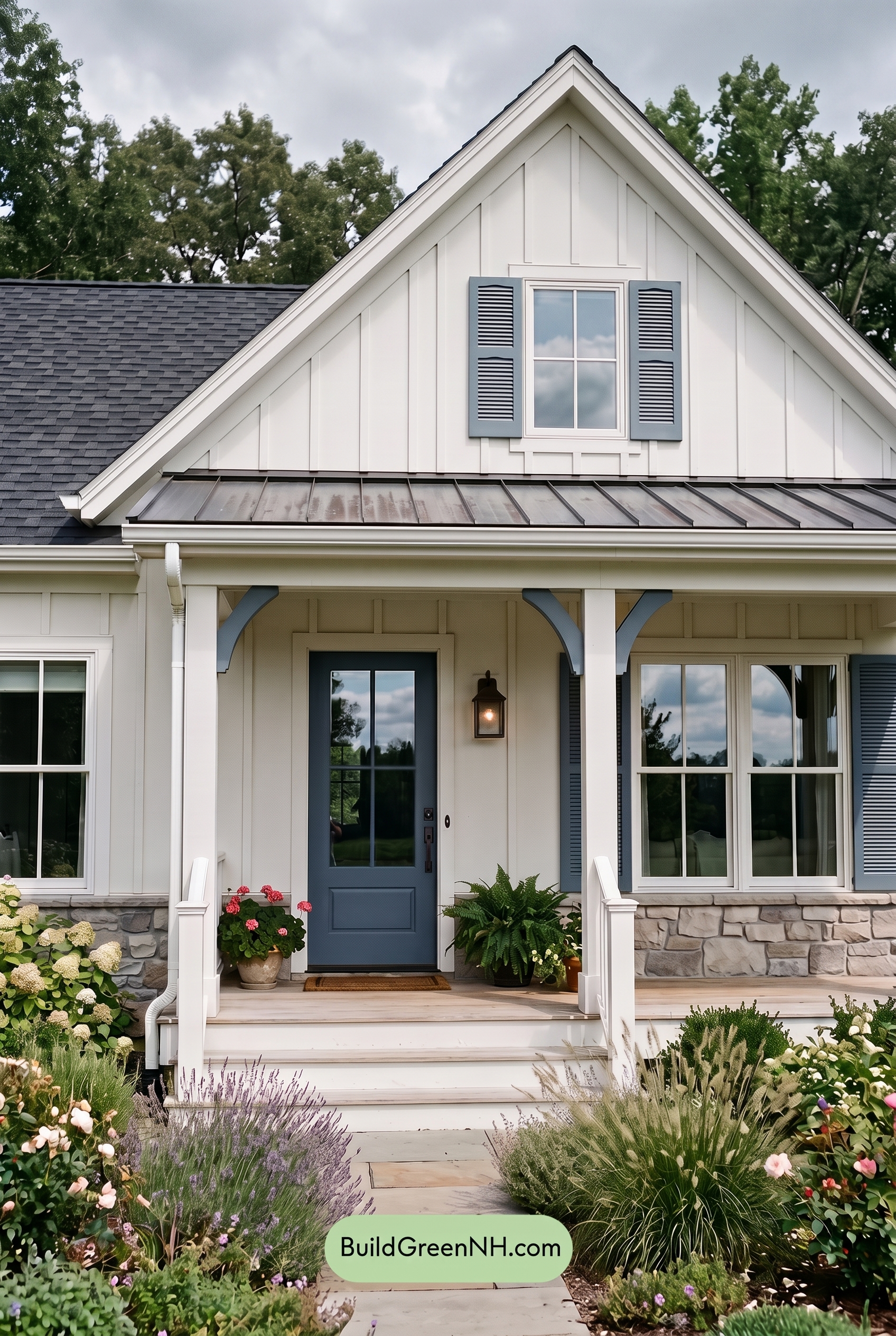 Off White Farmhouse Exterior Color Scheme: Chalk Blue Haven - Overcast