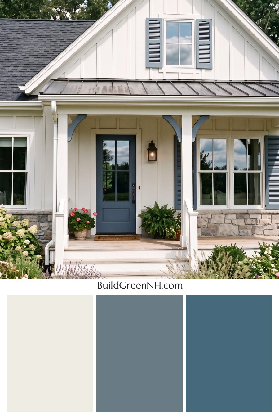Off White Farmhouse Exterior Color Scheme: Chalk Blue Haven