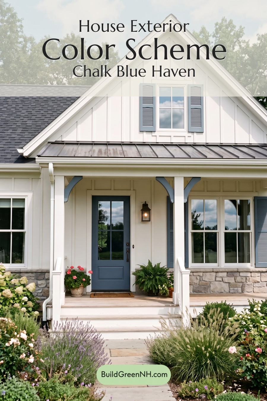 Off White Farmhouse Exterior Color Scheme: Chalk Blue Haven