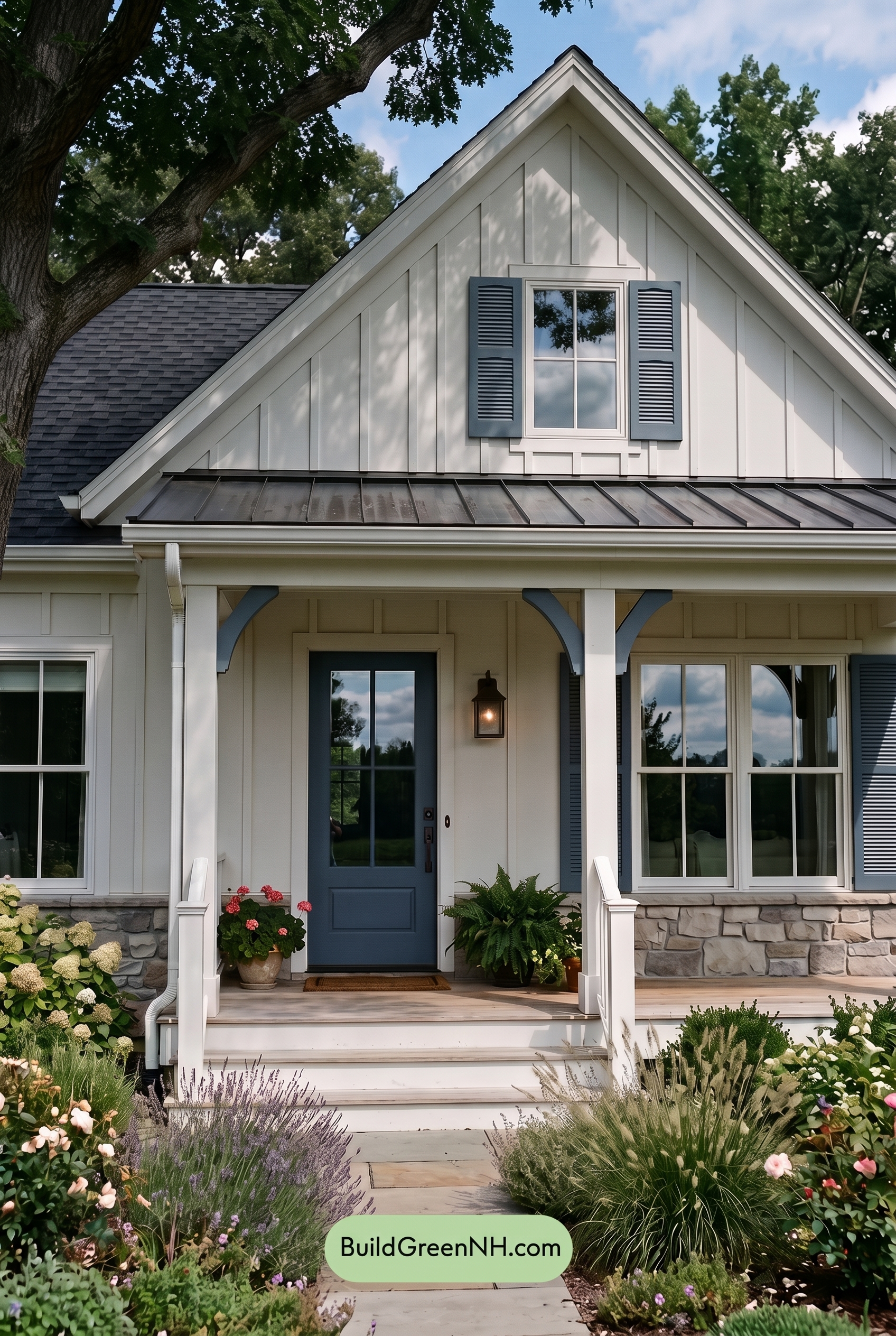 Off White Farmhouse Exterior Color Scheme: Chalk Blue Haven - Shade