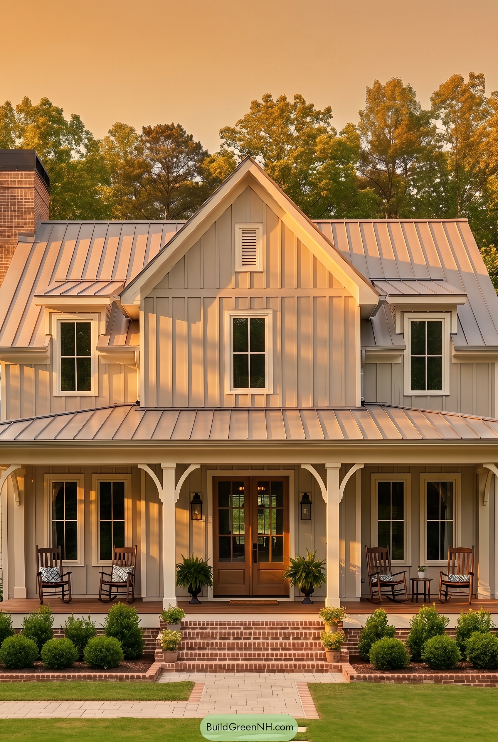 Off White Farmhouse Exterior Color Scheme: Classic Off White Farmhouse - Golden Hour