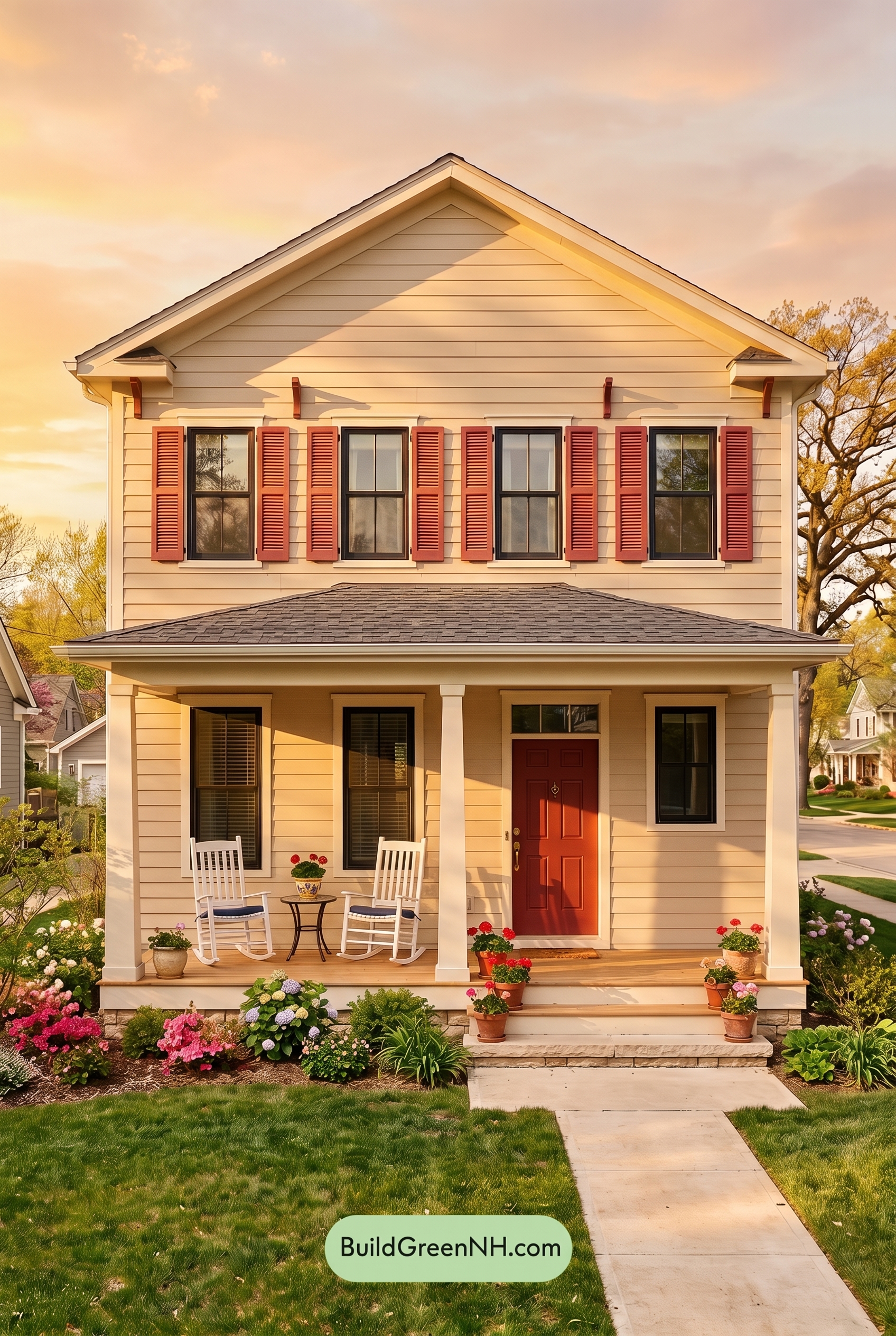 Off White Farmhouse Exterior Color Scheme: Creamy White Cardinal - Golden Hour