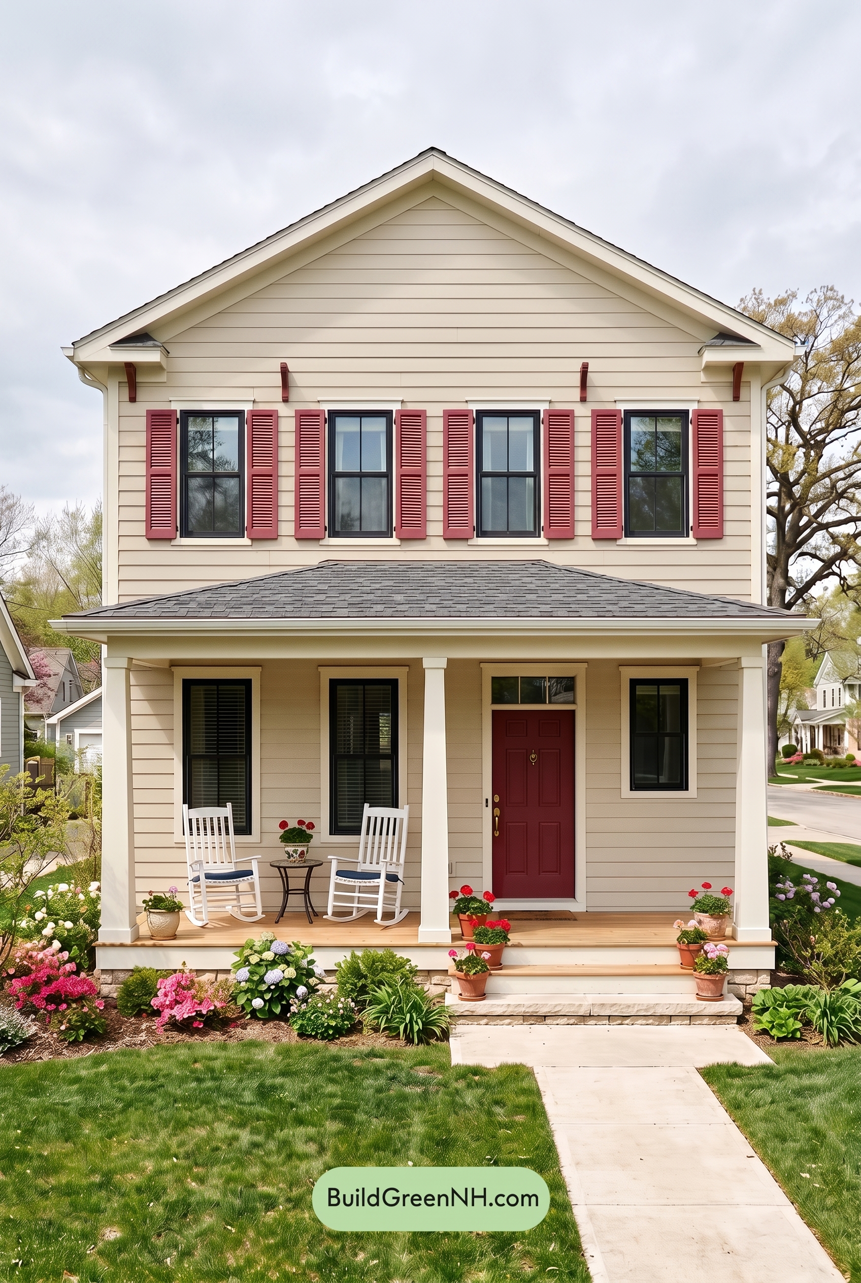 Off White Farmhouse Exterior Color Scheme: Creamy White Cardinal - Overcast