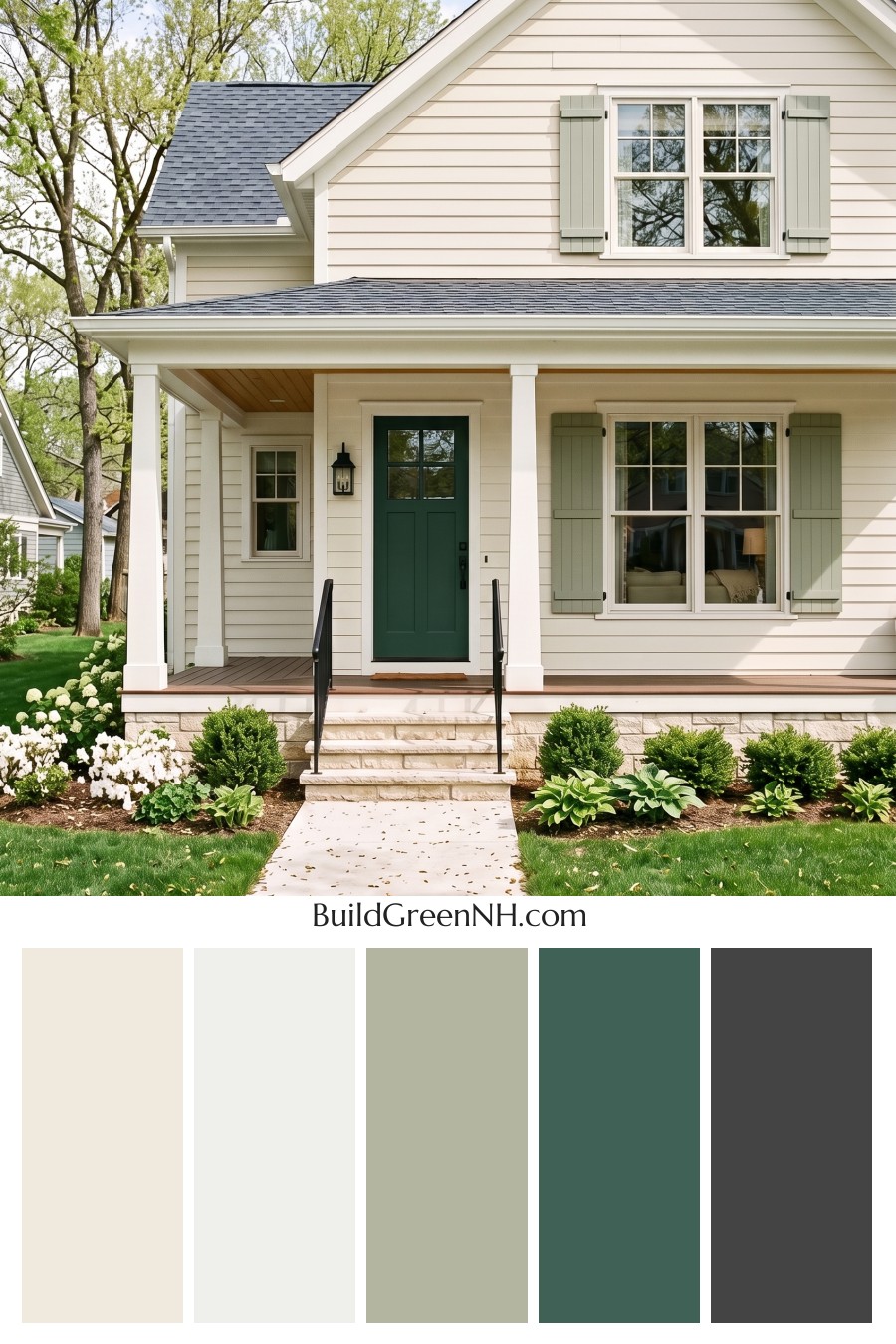 Off White Farmhouse Exterior Color Scheme: Ivory Sage Welcome