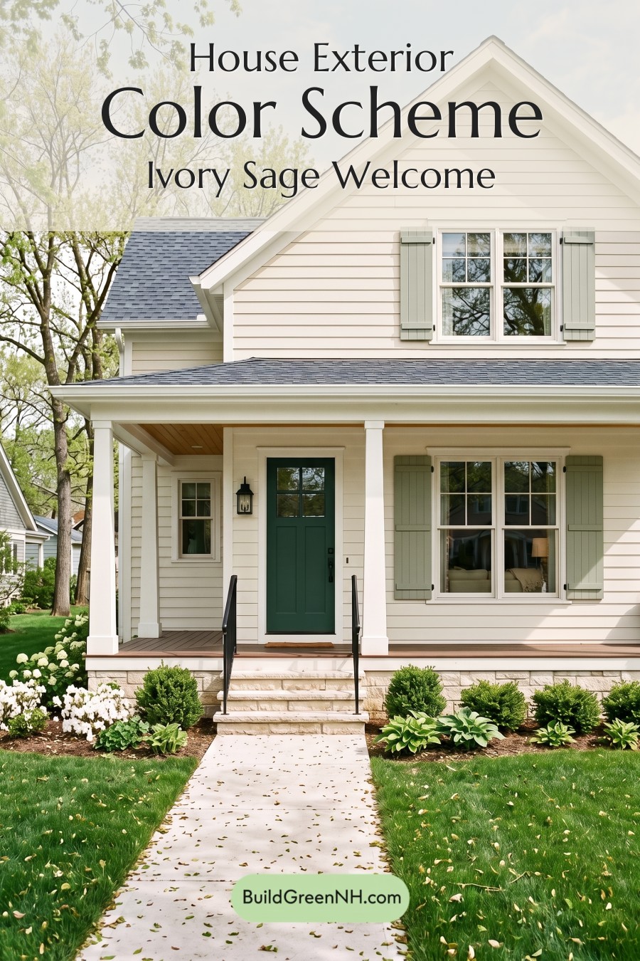 Off White Farmhouse Exterior Color Scheme: Ivory Sage Welcome