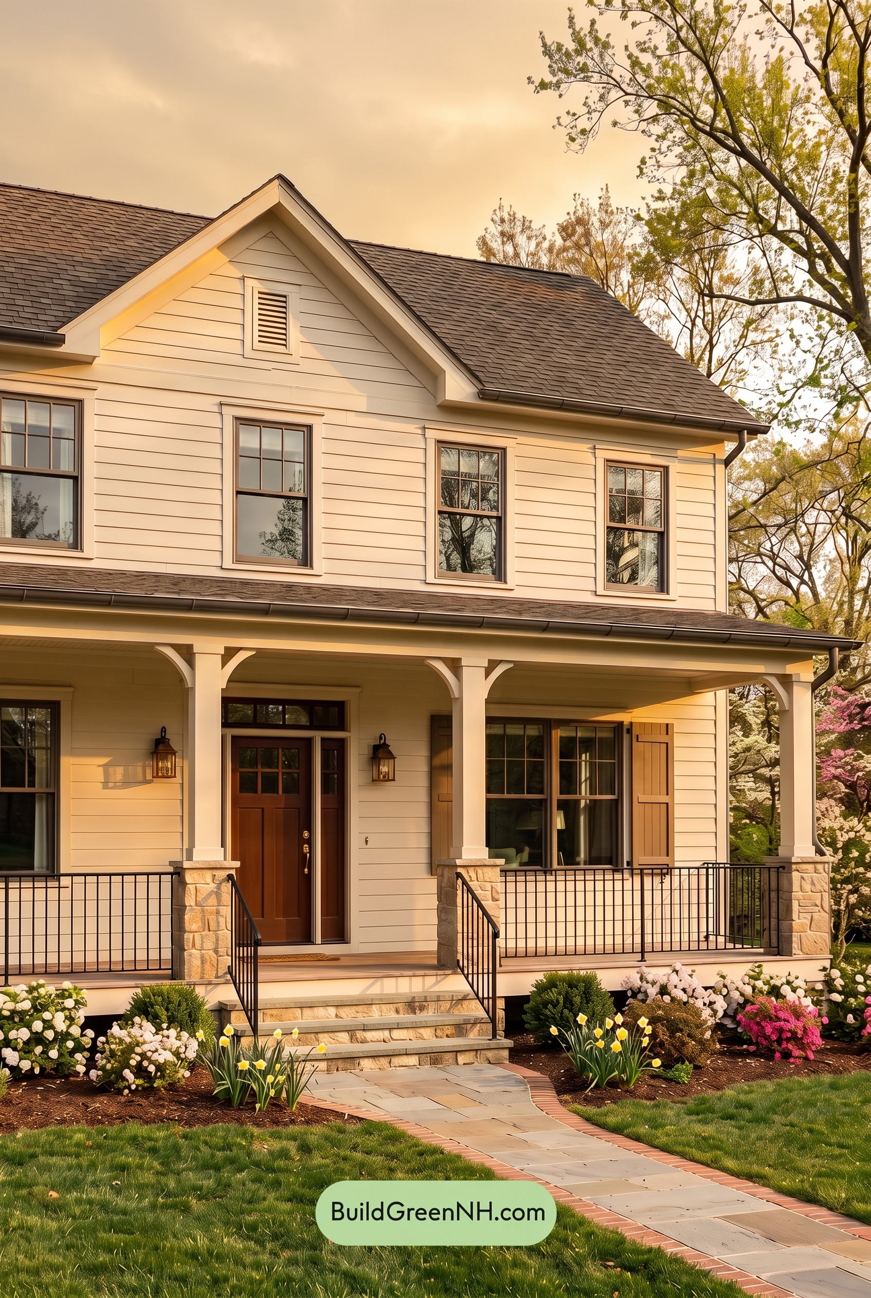 Off White Farmhouse Exterior Color Scheme: Linen Umber Welcome - Golden Hour