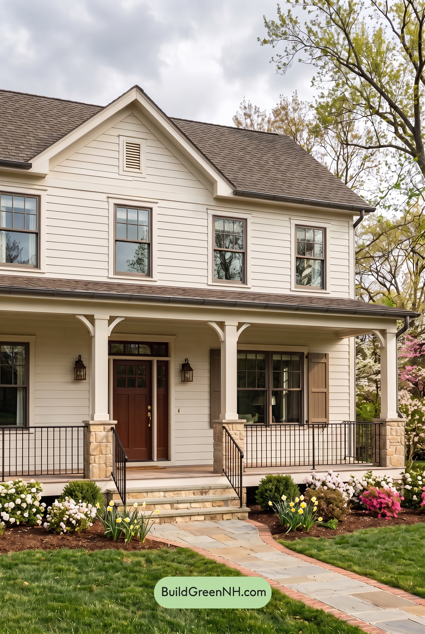 Off White Farmhouse Exterior Color Scheme: Linen Umber Welcome - Overcast