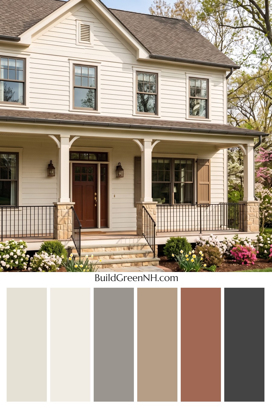 Off White Farmhouse Exterior Color Scheme: Linen Umber Welcome