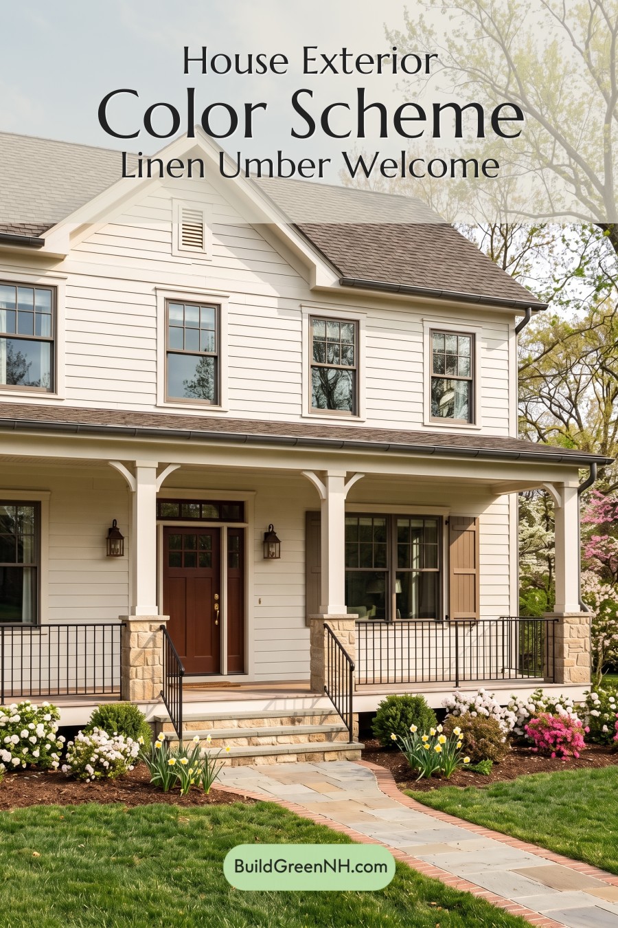 Off White Farmhouse Exterior Color Scheme: Linen Umber Welcome