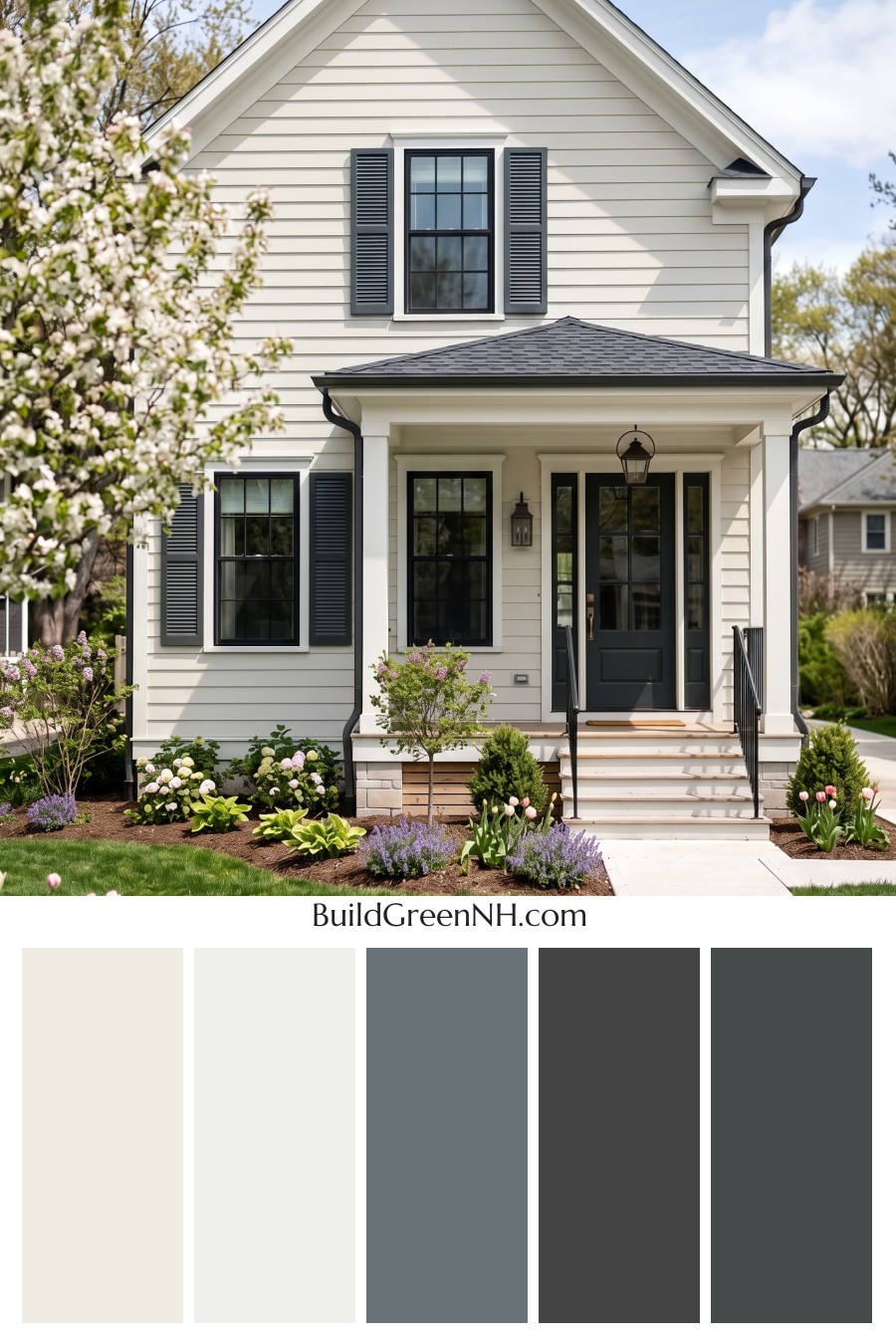 Off White Farmhouse Exterior Color Scheme: Milk Glass Graphite