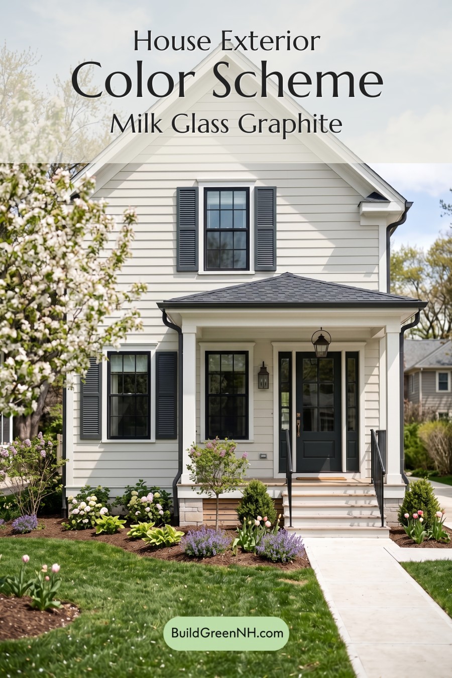 Off White Farmhouse Exterior Color Scheme: Milk Glass Graphite