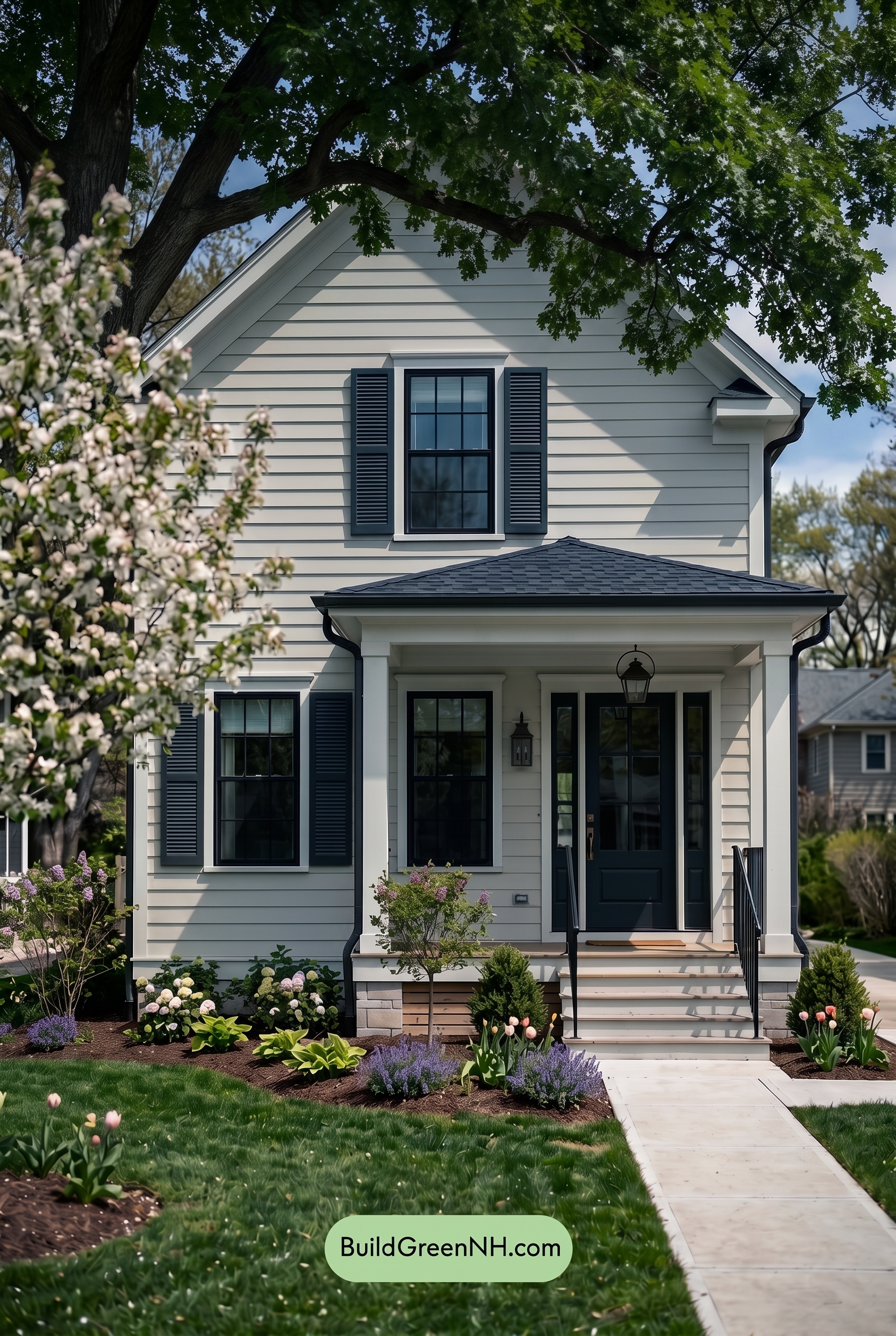 Off White Farmhouse Exterior Color Scheme: Milk Glass Graphite - Shade