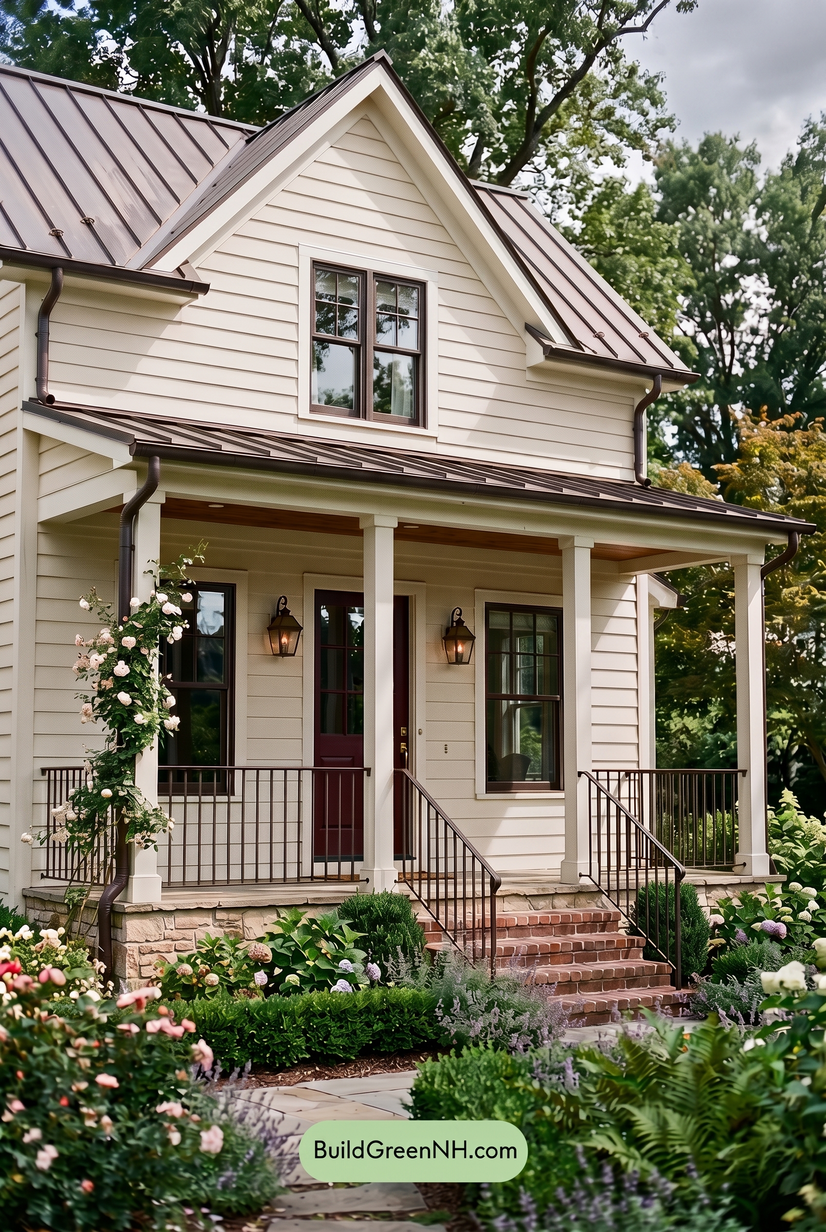 Off White Farmhouse Exterior Color Scheme: Parchment Iron Glow - Overcast