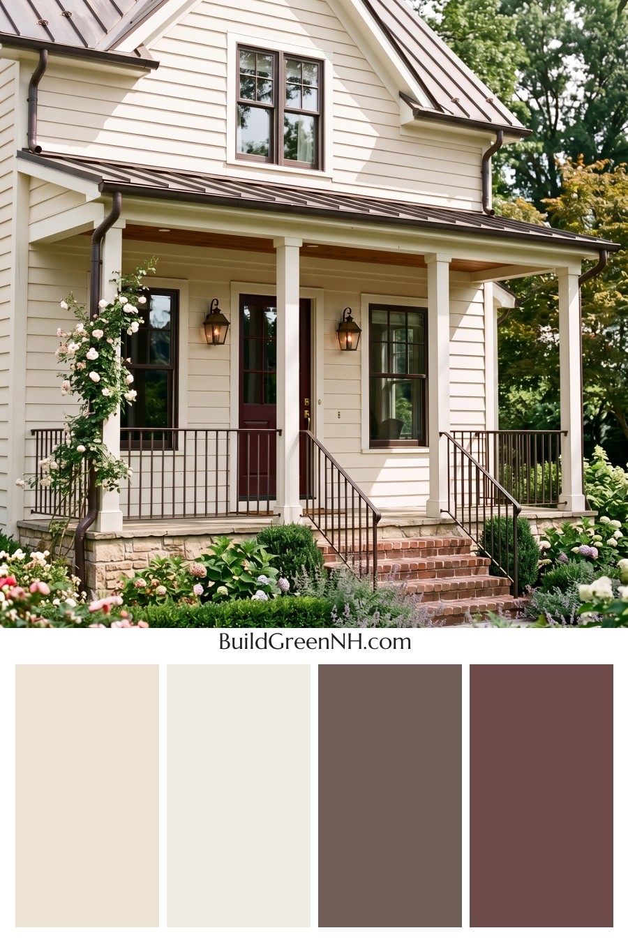Off White Farmhouse Exterior Color Scheme: Parchment Iron Glow
