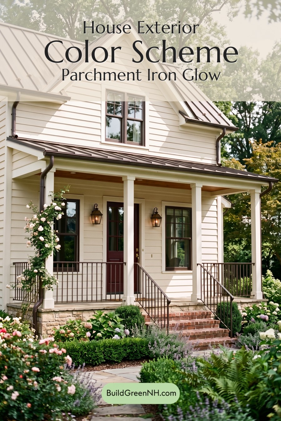 Off White Farmhouse Exterior Color Scheme: Parchment Iron Glow