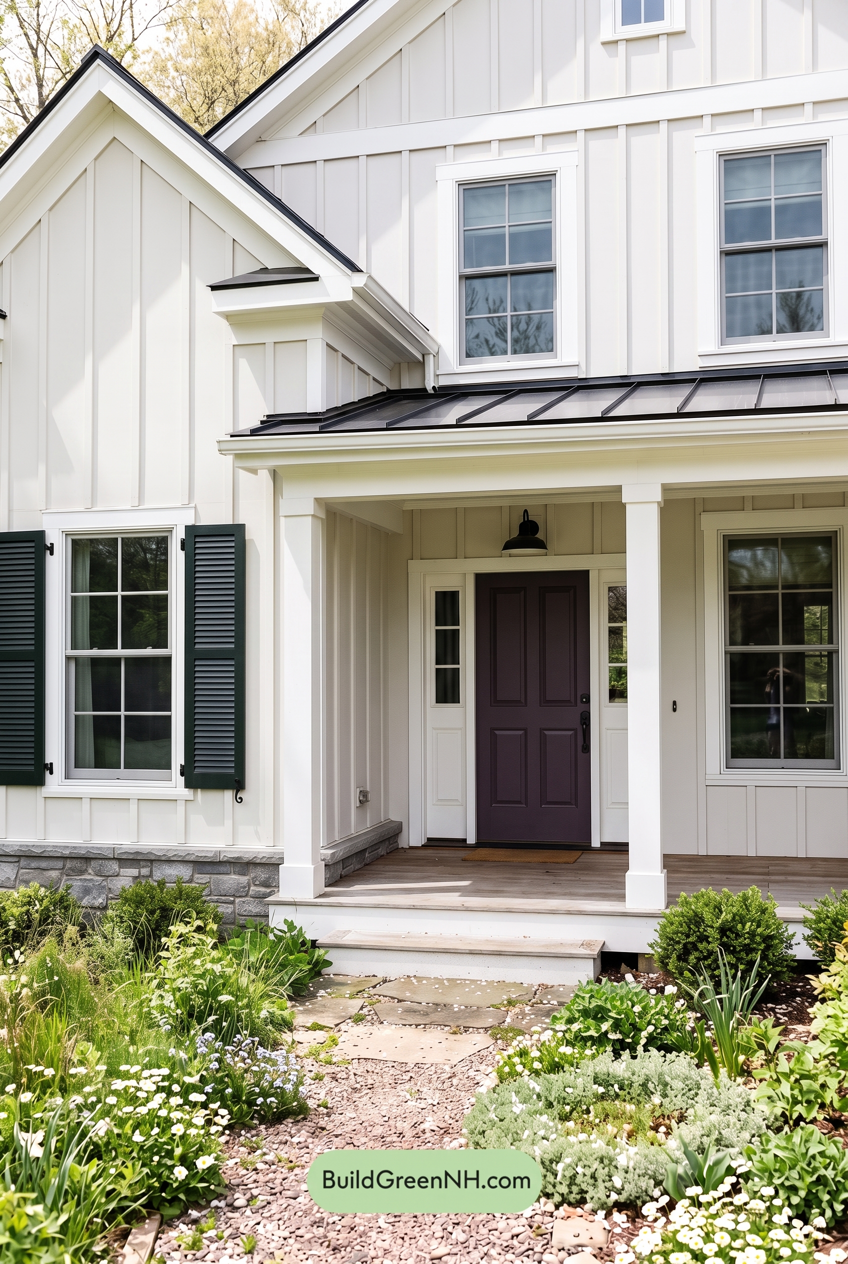 Off White Farmhouse Exterior Color Scheme: Pearl Black Meadow