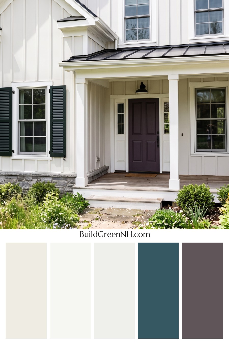 Off White Farmhouse Exterior Color Scheme: Pearl Black Meadow