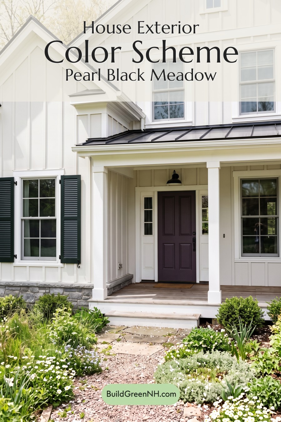 Off White Farmhouse Exterior Color Scheme: Pearl Black Meadow