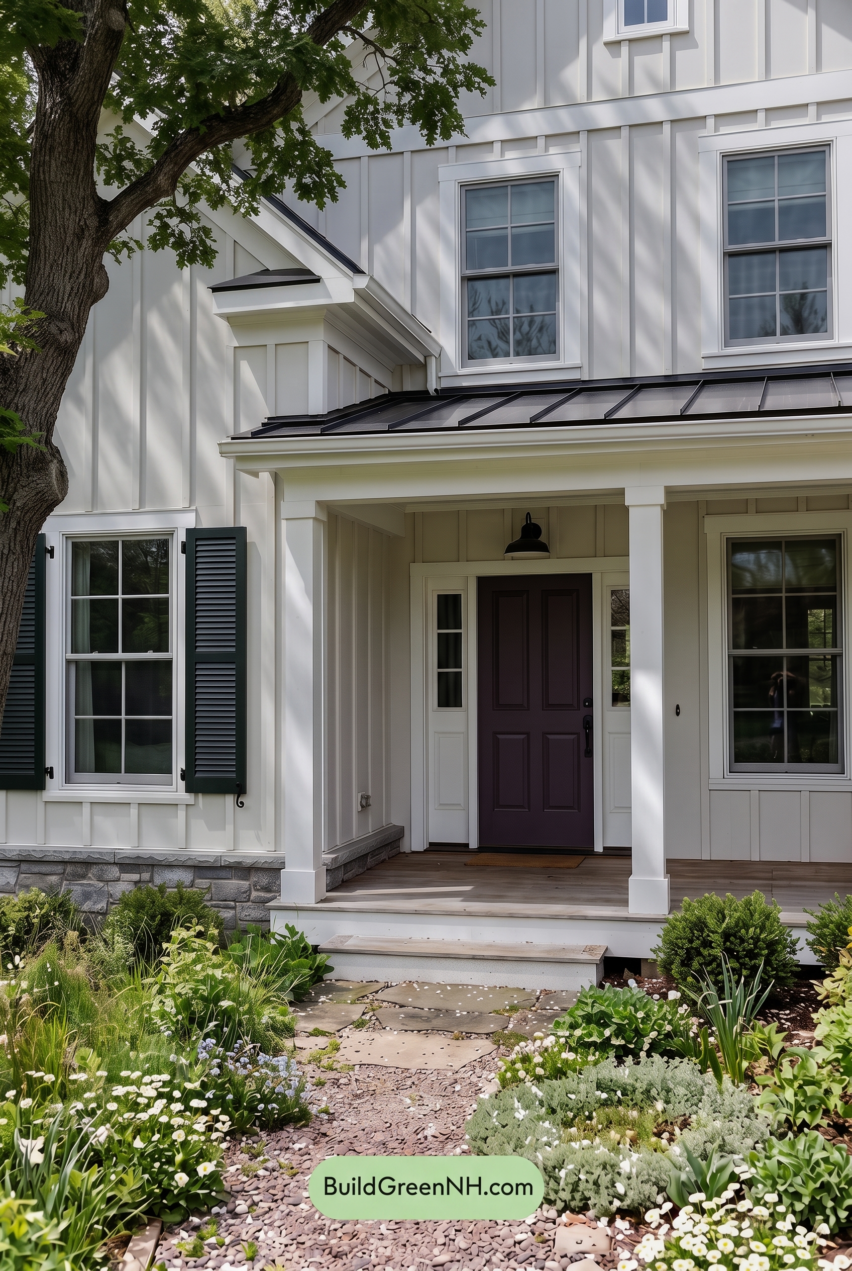 Off White Farmhouse Exterior Color Scheme: Pearl Black Meadow - Shade