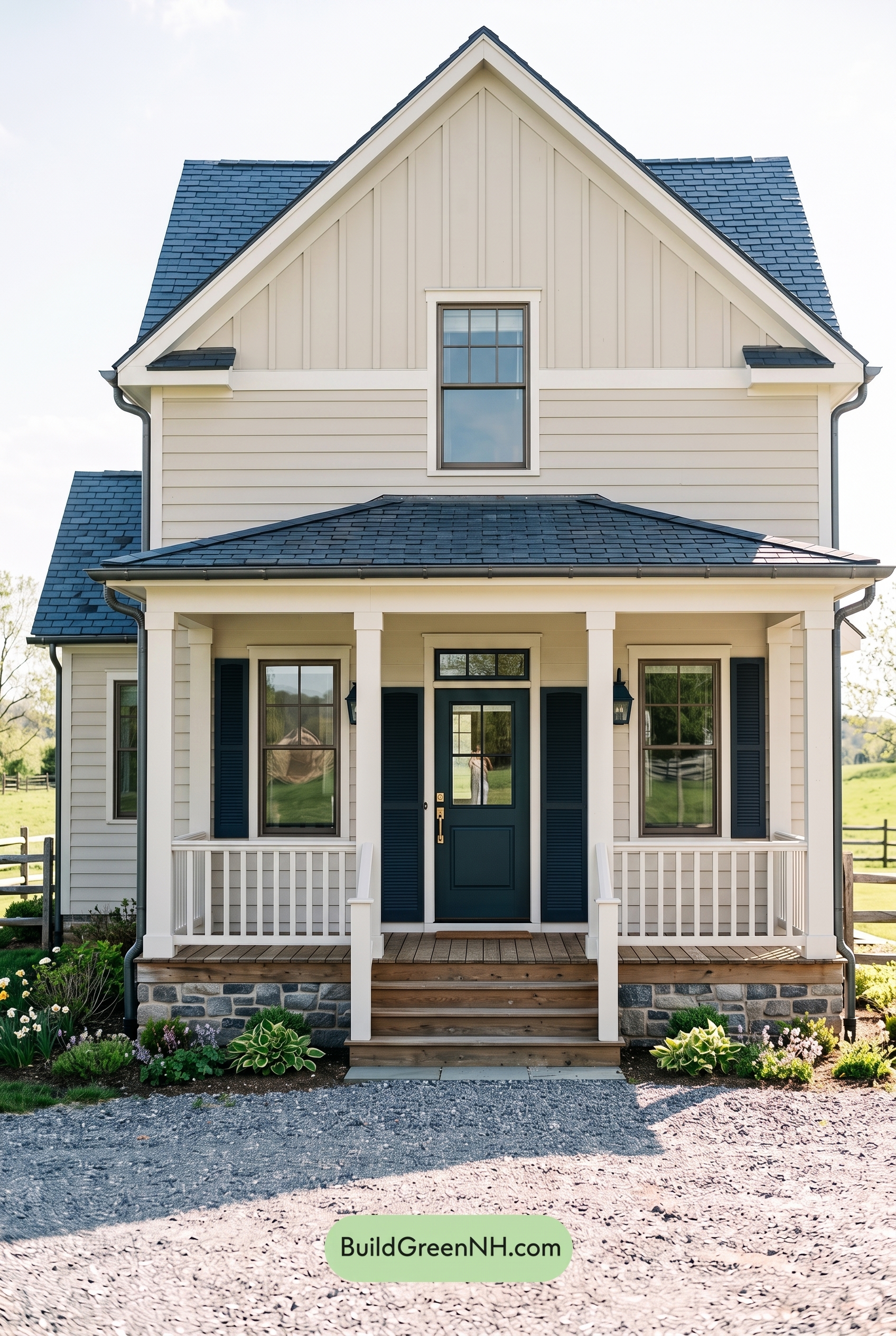 Off White Farmhouse Exterior Color Scheme: Shell Midnight Bronze