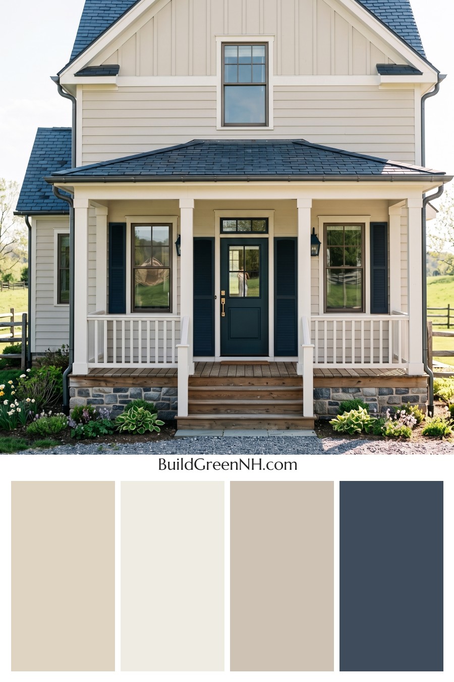 Off White Farmhouse Exterior Color Scheme: Shell Midnight Bronze