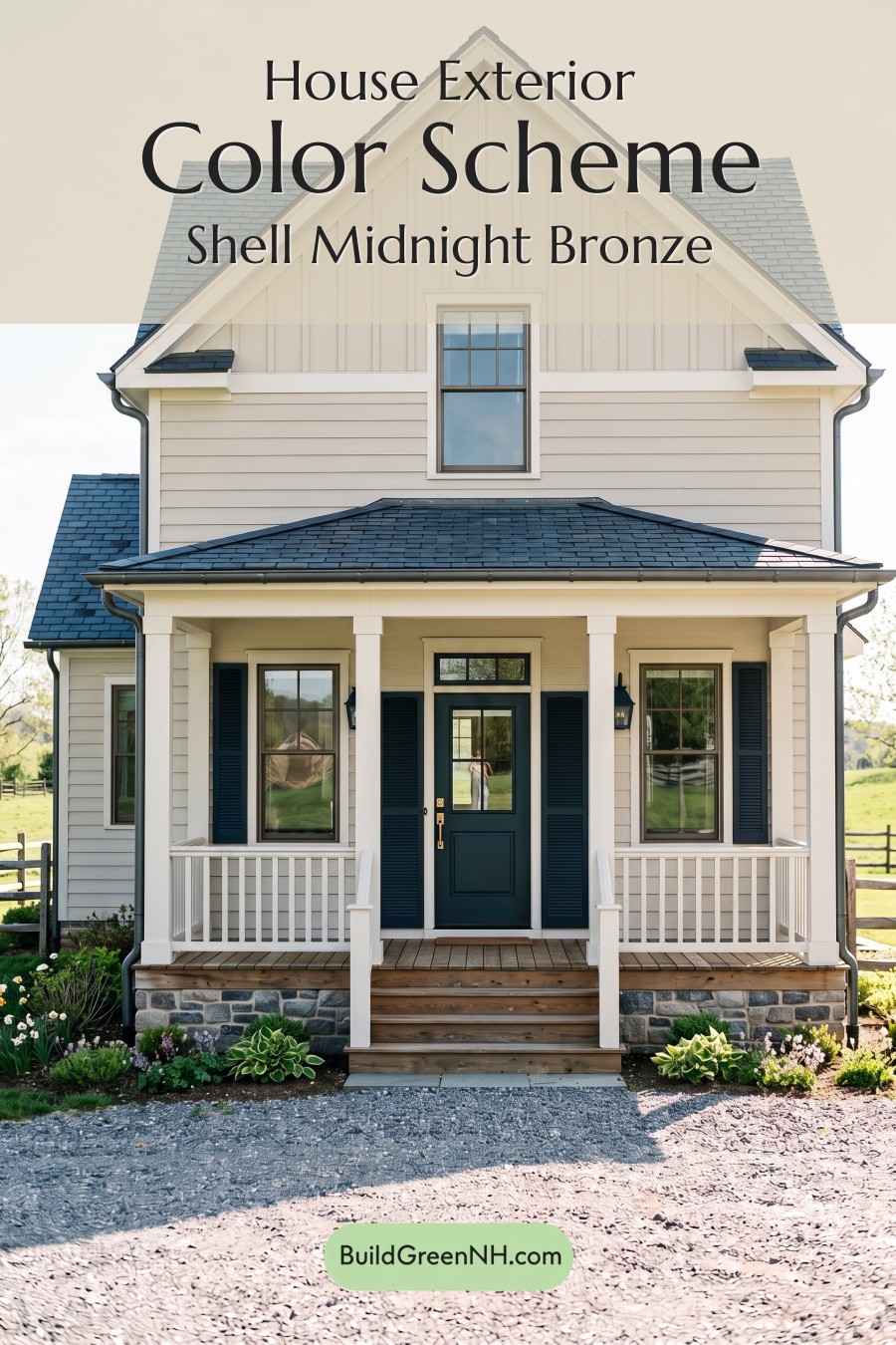 Off White Farmhouse Exterior Color Scheme: Shell Midnight Bronze