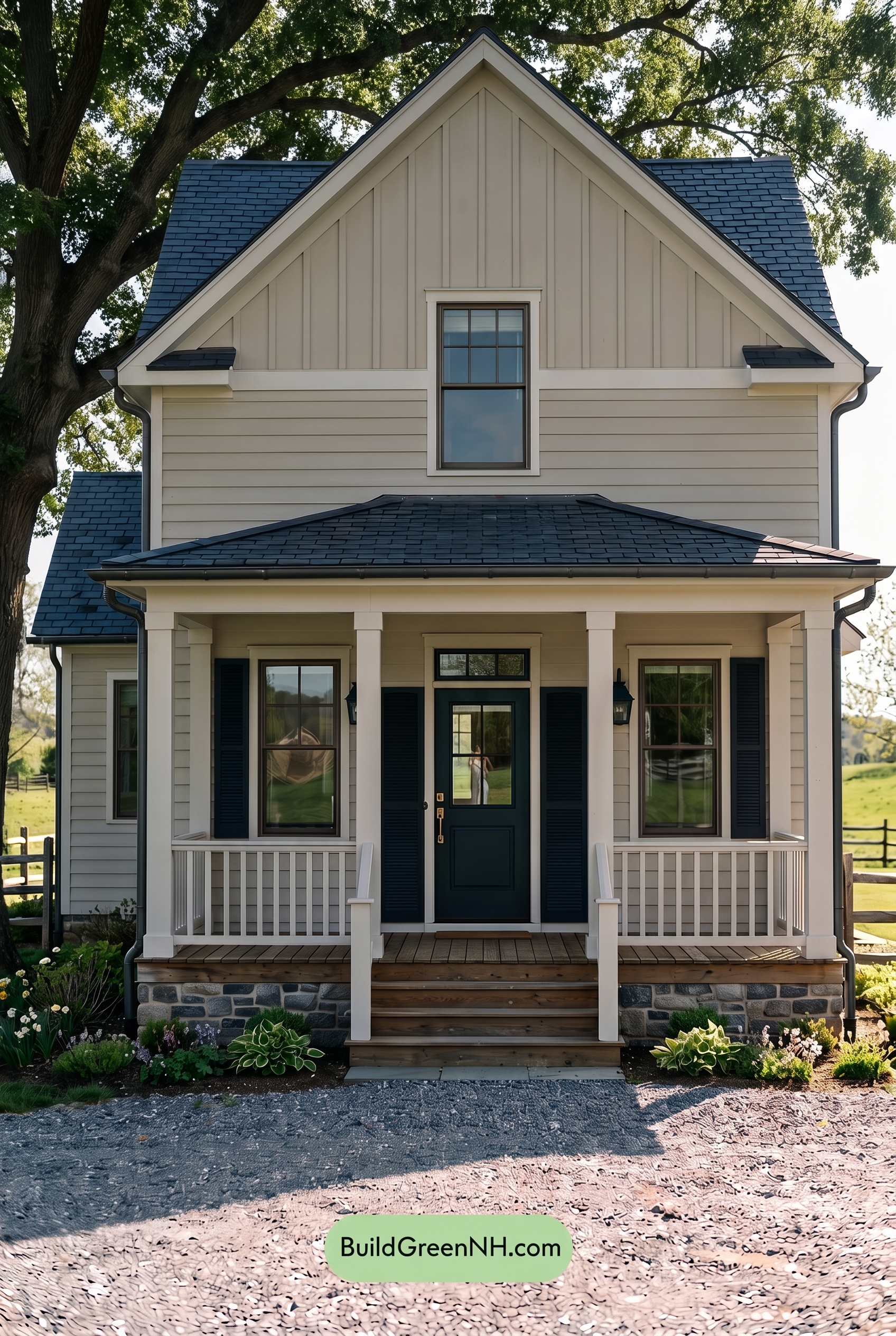 Off White Farmhouse Exterior Color Scheme: Shell Midnight Bronze - Shade