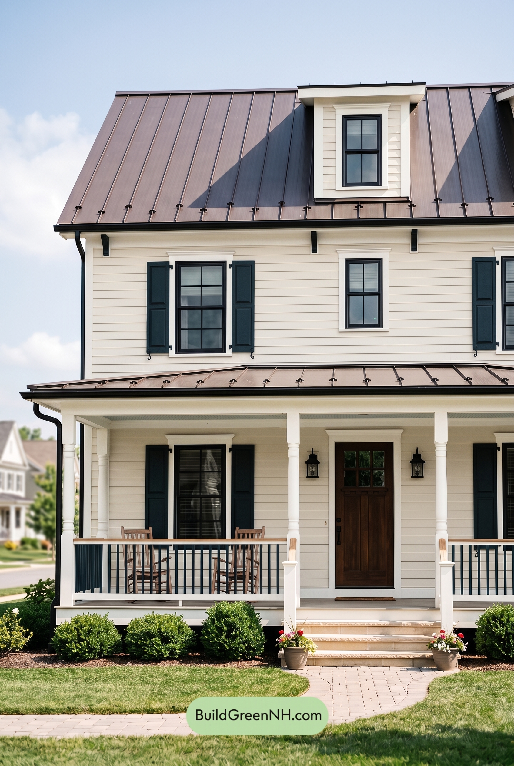 Off White Farmhouse Exterior Color Scheme: Vanilla Black Copper