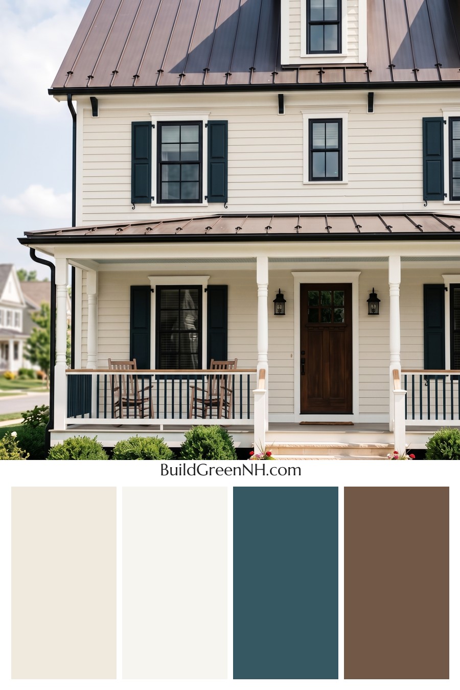 Off White Farmhouse Exterior Color Scheme: Vanilla Black Copper