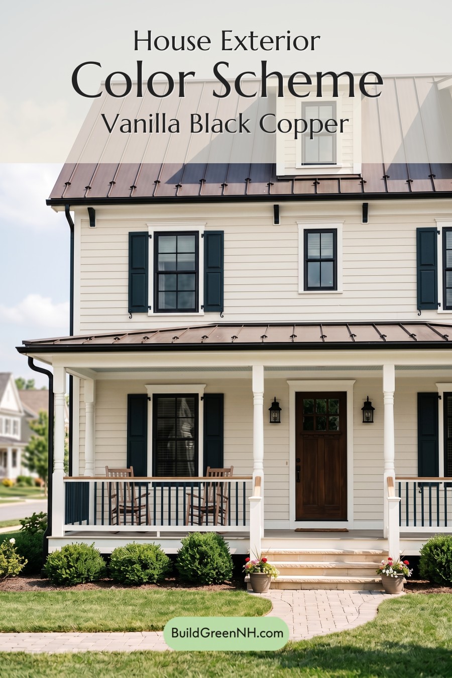 Off White Farmhouse Exterior Color Scheme: Vanilla Black Copper
