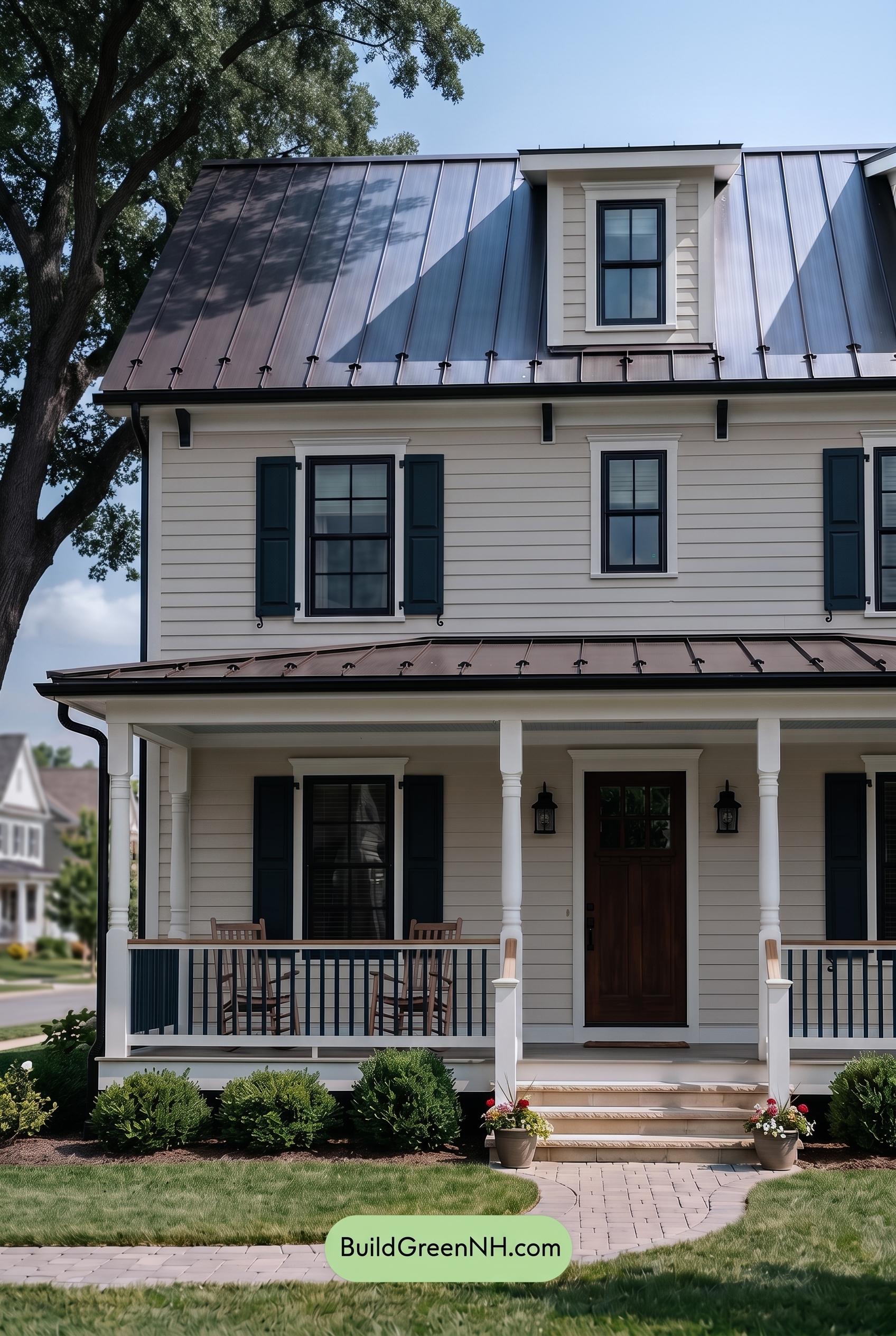 Off White Farmhouse Exterior Color Scheme: Vanilla Black Copper - Shade