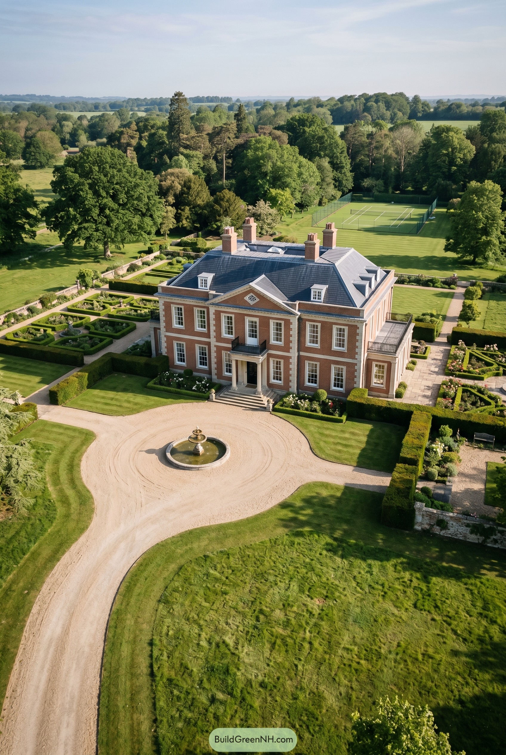 Grand brick Georgian manor with formal gardens