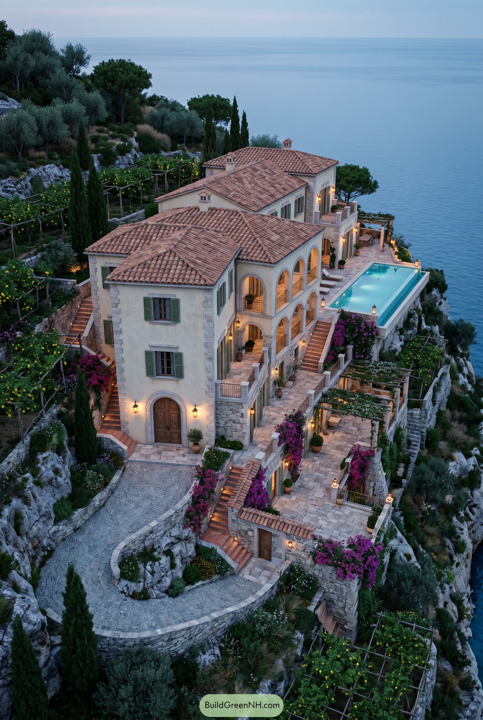 Cliffside Mediterranean mansion with terraces and pool