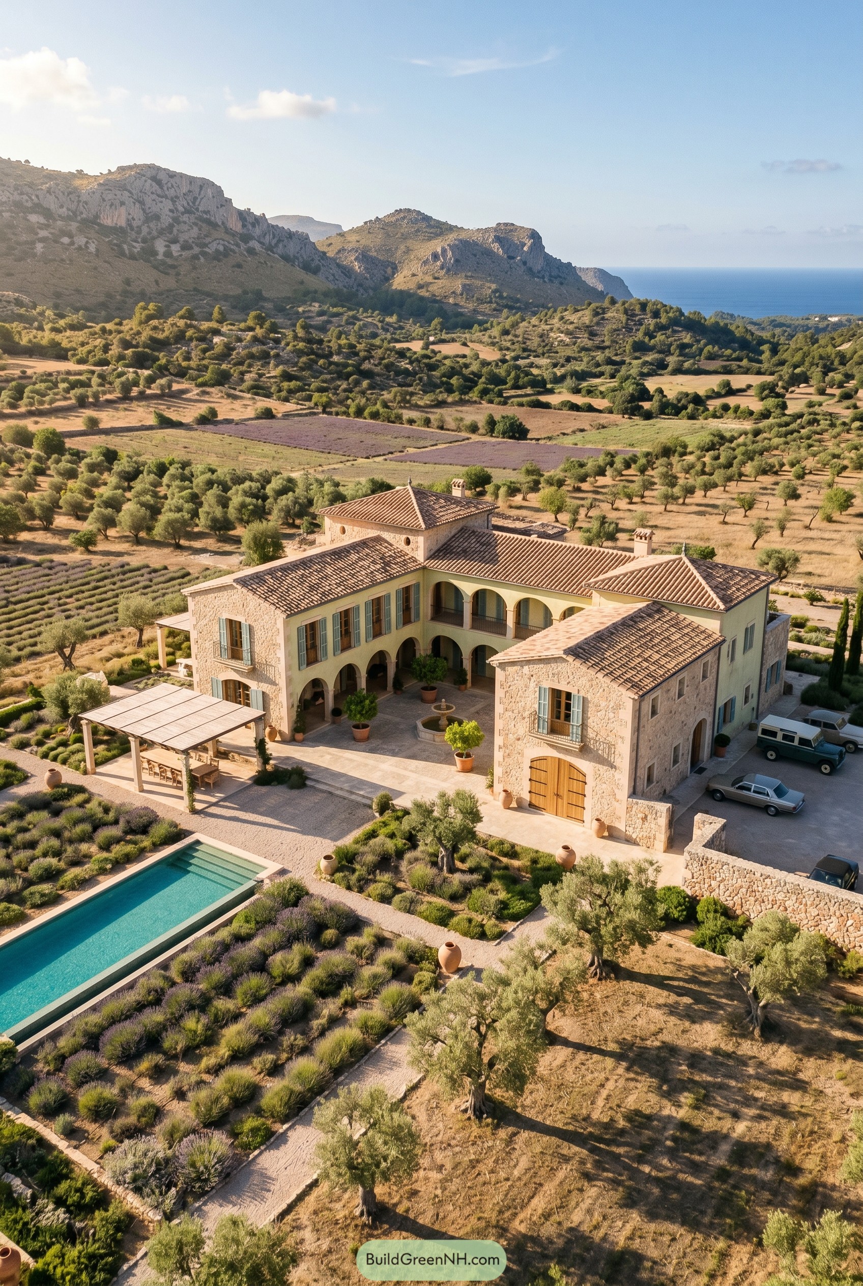 Stone courtyard villa with pool and olive groves