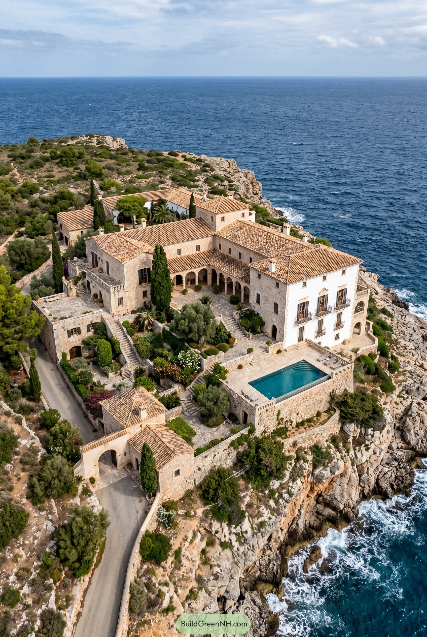 Cliffside Mediterranean estate with pool and courtyard